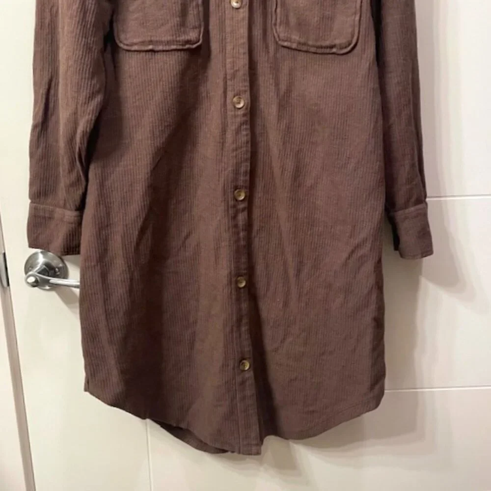 Anthropologie Pilcro Button Front Long Sleeve Shirt Dress Brown Medium